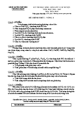 Đề thi học sinh giỏi lớp 9 cấp huyện năm học 2014 - 2015 môn Hóa Học (vòng 1, vòng 2)